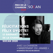  Félix Dyotte remporte le prix de la chanson SOCAN 2020